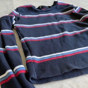 Brandy Melville Blue Long Sleeve Striped Crop Top